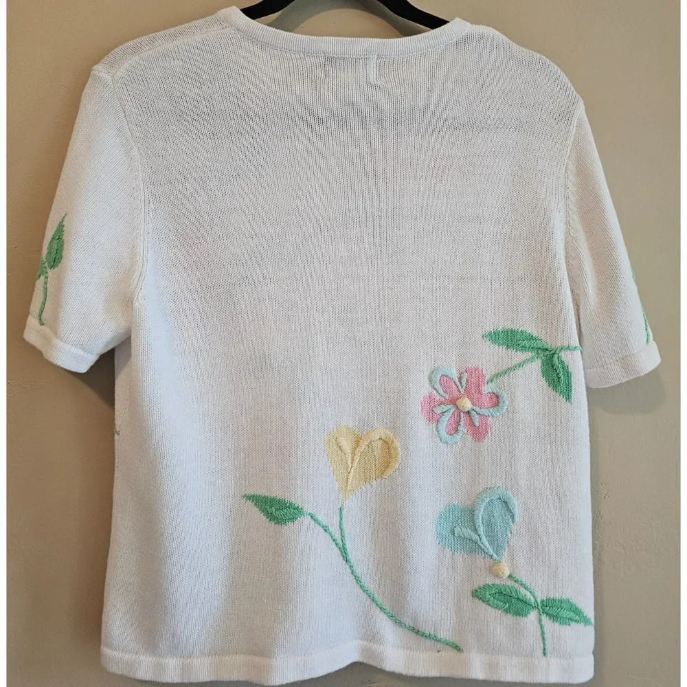 Vtg Breckenridge embroidered floral sweater, sz P/med, grandma core, bright - Picture 3 of 6